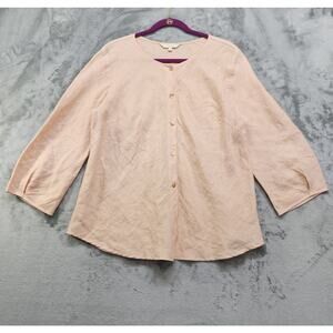 Kleen Top Womens Size L Orange Linen Button Up Crop Sleeve Blouse Lagenlook